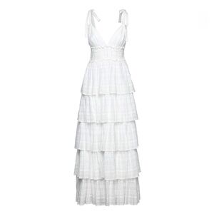 💯 Cotton Italian Brand Nee Elegant White Tiered Maxi Dress